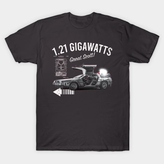 Back to the Future 1.21 Gigawatts DeLorean Car T-Shirt by Alema Art